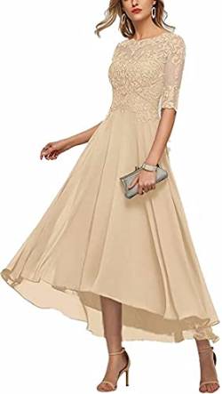 KURFACE Kleid mit Spitzenapplikation, Brautmutter und Bräutigam, A-Linie, halbe Ärmel, Abschlussball, Abendkleid, Partykleid, champagnerfarben, 36 von KURFACE