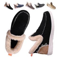 KURTIK Weiche Plüsch Slip-on Sneakers für gemütliche Füße, rutschfeste orthopädische Winter Hausschuhe, warme gemütliche Micro Wildleder Hausschuhe Stiefel (Schwarz,41EU) von KURTIK