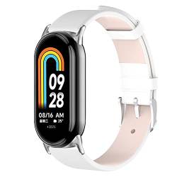 KUTEWEU Armbänder Kompatibel mit Xiaomi Band 8, Damen & Herren Leder Armband Ersatzarmbänder Metallspange Ersatzarmband Uhrenarmbänder für Xiaomi Mi Band 8 Smartband Zubehör (Weiß) von KUTEWEU