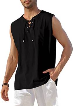 KUYIGO Herrenweste Casual Mode ärmelloses Henley Shirt Baumwolle Sommer Tops 3XL Schwarz von KUYIGO