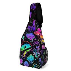 KWQDOZF Stil 1 Sling-Rucksack Brusttasche Umhängetasche Umhängetasche Fitnessstudio Radfahren Reisen Wandern Tagesrucksack für Männer Frauen Helle psychedelische Pilze von KWQDOZF