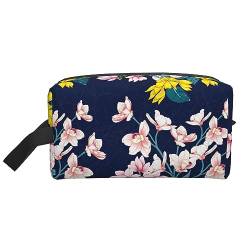 Reise-Kulturtasche mit rosa Orchideen-Motiv. Reise-Make-up-Tasche mit rosa Orchideen-Motiv, tragbare Reise-Kosmetiktasche mit großem Fassungsvermögen für Damen und Herren, Reise-Toilettenartikel, Lern von KWQDOZF