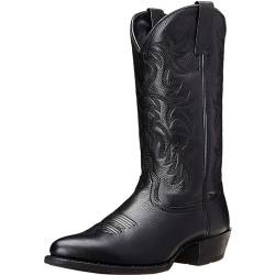 KYOESCAI Herren Bequeme Cowboystiefel Niedriger Absatz Westernstiefel Bestickt Stiefel Halblange Stiefel,Schwarz,42 EU von KYOESCAI