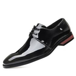 KYOESCAI Herren Lackleder Anzugschuhe Business Schuhe Klassischer Schnürschuhe Derby Oxford Hochzeit Schuhe,Schwarz,41 EU von KYOESCAI