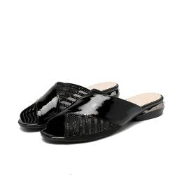 Bequeme Sandalen für Damen: Sandalen mit niedrigem Absatz, offene Schlupfschuhe zum Hineinschlüpfen(Black,34 EU) von Kaaeaoa