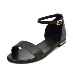 Damen Sandalen Elegante Niedrige Absätze Offene Zehenpartie Bequeme Verstellbare Knöchelriemen Schuhe(Black,39 EU) von Kaaeaoa