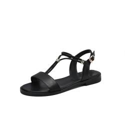 Damen Sandalen Sommer Flache T-Schuhe Elegante Sandalen Walking Strandsandalen(Black,35 EU) von Kaaeaoa