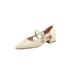 Mary Jane Schuhe mit niedrigem Absatz, Damen-High-Heels, klobige Absätze, Bequeme Abendschuhe, quadratische Zehenpartie(Beige,33 EU) von Kaaeaoa