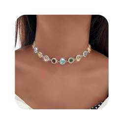 Kabwea Bunte Kristall-Choker-Halskette, Funkelnde Strass-Choker, Goldkette, Partyschmuck, Halskette für Frauen und Mädchen, Kette Damen, Halskette Damen, Ketten von Kabwea