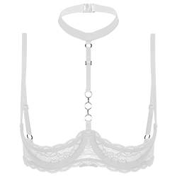 Kaerm Damen Spitzen BH Offene Brüste Ouvert Bralette Busenfrei Oberteil Blumenspitze Unterwäsche Dessous Neckholder Unterhemd Party Clubwear Weiß S von Kaerm