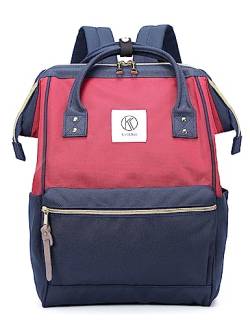 Kah&Kee Eleganter wasserdichter Damen Rucksack mit Laptopfach - Diebstahlsicheres Design - Wickeltasche - Anti-Diebstahl Reisetasche - Lässiger Schulranzen(Bordeaux/Marineblau Ii, Groß) von Kah&Kee