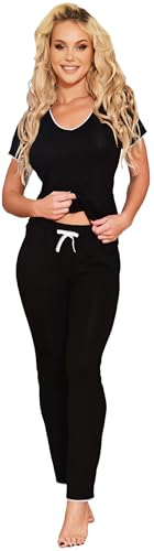 Kalimo Pyjama Seram | Zweiteiliger Langer Schlafanzug Damen | Nachtwäsche | Damen | Farbe: Schwarz | Größe: M | Material: Viskose von Kalimo