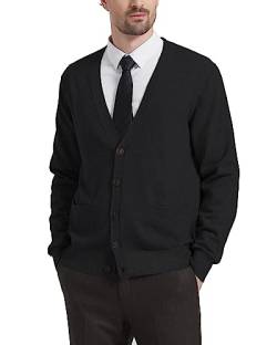 Kallspin Herren Strickjacke aus Wollmischung V-Ausschnitt Cardigan mit Knöpfen und Taschen(Schwarz, 3XL-Tall) von Kallspin