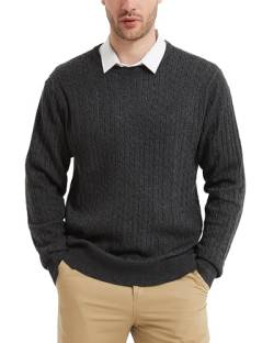 Kallspin Herren Wollmischung Zopfmuster Rundhalsausschnitt Pullover Sweater(Dunkelgrau, 3XL) von Kallspin