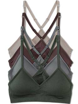 Kalon Damen 4er-Pack Racerback Sport Bralette Nahtloser Komfort-BH, Earth, S von Kalon