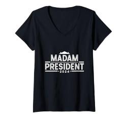 Damen Frau Präsidentin Kamala Harris 2024 Politisch T-Shirt mit V-Ausschnitt von Kamala Harris 2024 Kampagne Unterstützung Kleidung