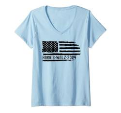 Damen Harris Walz 2024 Retro Vintage US Präsidentschaftswahl 2024 T-Shirt mit V-Ausschnitt von Kamala Harris Tim Walz President 2024