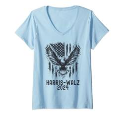 Damen Harris Walz 2024 Retro Vintage US Präsidentschaftswahl 2024 T-Shirt mit V-Ausschnitt von Kamala Harris Tim Walz President 2024