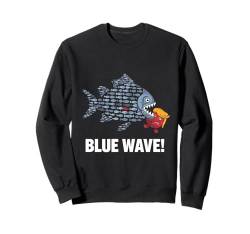 Bold Blue Fish Devours Trump A Blue Wave Metapher Sweatshirt von Kamala the Wave