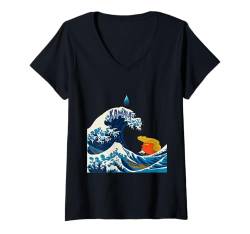 Damen Kamala Wave überwindet Trump in markanter visueller Kunst T-Shirt mit V-Ausschnitt von Kamala the Wave