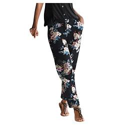 Damen Pant Lange Haremshose Schlupfhose Boho Strandhose Loose Sommerhose Frauen Hose mit Taschen Straight Bein Hose Blumenmuster Leicht Freizeithose Stoffhose Jogginghose Yogahose Sporthose Pumphose von Kanpola Damen Sweatshirts