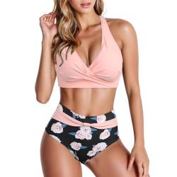 Damen Zweiteiliger Badeanzug V Ausschnitt überkreuztes Blumenmuster Bikini Bademode Bauchkontrolle Bikini Sets Gepolstert Push-Up Bikini-Set Schwimmanzug Strandmode von Kanpola Damen Sweatshirts