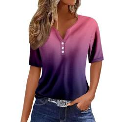 Kanpola Bluse Damen Elegant V-Ausschnitt T-Shirt Mode Bunte Drucken Lose Kurzarm Sommeroberteile Knopfleiste Tunika Tops Frauen Hemdbluse Freizeit Strand Oberteile Sommershirts von Kanpola Damen Sweatshirts