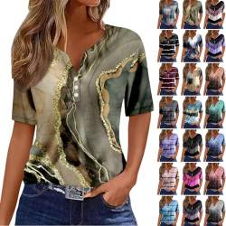 Kanpola Bluse Damen Elegant V-Ausschnitt T-Shirt Mode Bunte Drucken Lose Kurzarm Sommeroberteile Knopfleiste Tunika Tops Frauen Hemdbluse Freizeit Strand Oberteile von Kanpola Damen Sweatshirts