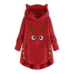 Kanpola Damen Hoodie Weihnachtspullover Oversize Lang Teddy Kapuzenpullover Sweatshirt Winter Warm Plüsch Pullover Kapuzenpullis Weihnachten Hoody Geschenk von Kanpola Damen Sweatshirts