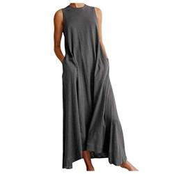 Kanpola Damen Kleider Sommer Lang Kleid Frauen Freizeitkleider Rundhals Ärmellose Dress Maxikleider Einfarbig Lose Blusenkleid Sommerkleid Casual Strandkleid Tunika von Kanpola Damen Sweatshirts