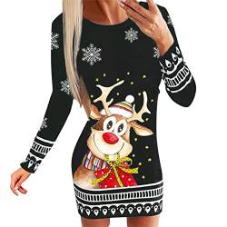 Kanpola Weihnachtskleid Damen Lustig Rentier Pulloverkleid Sexy Rundhals Minikleid Herbst Winter Langarm Kleid Weihnachtsfest Kleider Freizeitkleid von Kanpola Damen Sweatshirts