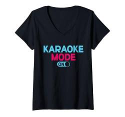 Damen Karaoke-Modus ON Karaoke T-Shirt mit V-Ausschnitt von Karaoke Gifts