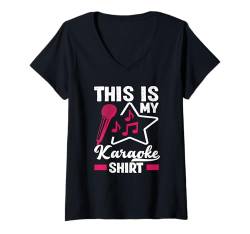 Damen Dies Ist Mein Karaoke Shirt Mikrofon Musik T-Shirt mit V-Ausschnitt von Karaoke Musik Enthusiasten Party Spaß Liebhaber