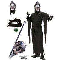 Karneval-Klamotten Zauberer-Kostüm Kinder Halloween Hexenmeister Magier mit Stab, Halloweenkostüm Warlock Jungen Mädchen schwarz m Horror Stab Fasching von Karneval-Klamotten