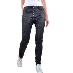 Karostar Damen Stretch Fake Leder Jeans Hose Boyfriend Cut Knöpfe Schwarz von Karostar