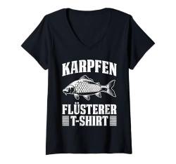 Damen KARPFEN FLÜSTERER T-SHIRT Lustiges Angeln Angler T-Shirt mit V-Ausschnitt von Karpfen Angler Geschenk Angeln Hobby TShirt Angler