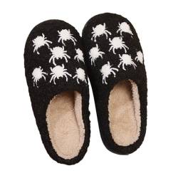 Halloween Hausschuhe, Halloween Slippers, Halloween Hausschuhe Damen Herren Kürbis Hausschuhe Katze Plüsch Slipper Winter Weicher Bequeme Pumpkin Slippers mit Spinnennetz Geist Skelett Bedruckte von Kashyke