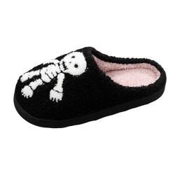 Halloween Hausschuhe, Halloween Slippers, Halloween Hausschuhe Damen Herren Kürbis Hausschuhe Katze Plüsch Slipper Winter Weicher Bequeme Pumpkin Slippers mit Spinnennetz Geist Skelett Bedruckte von Kashyke