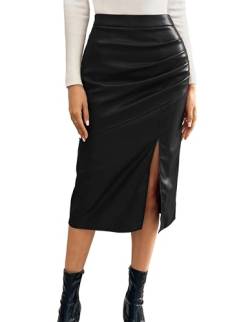 Kate Kasin Damen Bodycon Bleistiftrock Wickelrock Hoher Elastischer Seitlicher Schlitz Lässiger Lederrrock Schwarz S von Kate Kasin