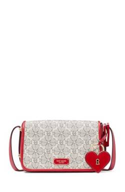 kate spade new york Damen Spade Flower Coated Canvas Small Flap Crossbody with Dangle Umhängetasche mit Kleiner Klappe, Cherry Rouge Multi von Kate Spade New York