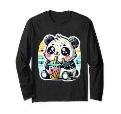 Kawaii Panda trinkt Boba Bubble Tee Süß Anime für Kinder Langarmshirt von Kawaii Chibi Panda Bear Bubble Tee Boba Outfits