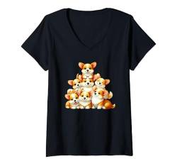 Damen Kawaii Anime Corgi Kids Damen T-Shirt mit V-Ausschnitt von Kawaii Tees