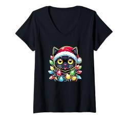 Damen Kawaii Weihnachts-Katzenlichter für Kinder, Jungen, Mädchen, Damen T-Shirt mit V-Ausschnitt von Kawaii Tees