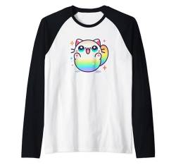 Kawaii Anime Regenbogen Katze Kinder Damen Herren Raglan von Kawaii Tees