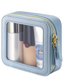 Keains Make-up-Tasche für Geldbörse – transparente Reise-Kulturtasche aus Leder mit Reißverschluss – Auto-Organizer-Tasche – wasserdichter Kosmetik-Organizer für unterwegs, Himmelblau, Mini, Mini Chic von Keains