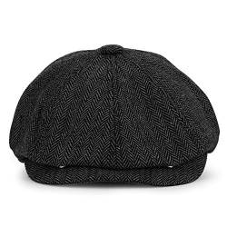 KeepSa Newsboy Stil Tellermütze Schirmmütze Herren Damen - 8 Panel Peaky Fischgräten Tweed Retro Schiebermütze Schlägermütze Gatsby Cap - 61cm, Schwarze von KeepSa