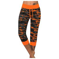 Keepink Sommer-Yogahose für Damen, modisch, Camouflage, bedruckt, Sport-Leggings, hohe Taille, Fitness, Caprihose, leger, Power-Stretch, Turnhose, 026 x Orange, XXL von Keepink