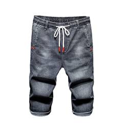 Kelsiop Übergröße Herren Denim Shorts Bermuda Übergröße Jeans Shorts Sommer 3/4 Hosen, Schwarz / Grau, 5X-Large von Kelsiop