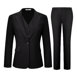 Kelyaa Damen 3-teiliger Anzug Lady Business Casual Büro One Button Slim Fit Blazer Jacke Weste Hosen Set, Schwarz, X-Klein von Kelyaa