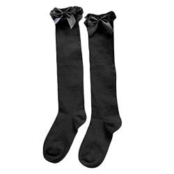 Kemelo Damen Lolita Spitze Rüschen Kniestrümpfe Kawaii Bowknot Einfarbige Strümpfe,Mode Socken,Schwarz von Kemelo